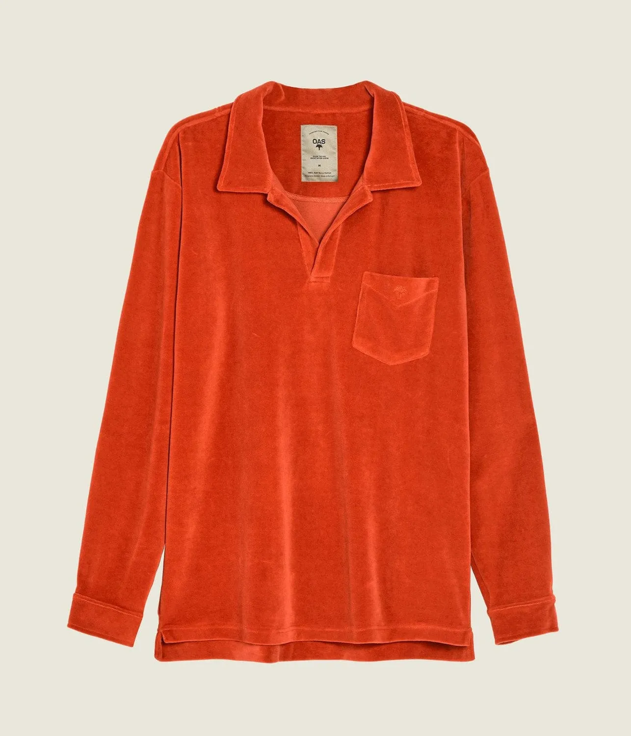 VELOUR LONG SLEEVE SHIRT- BURNT ORANGE