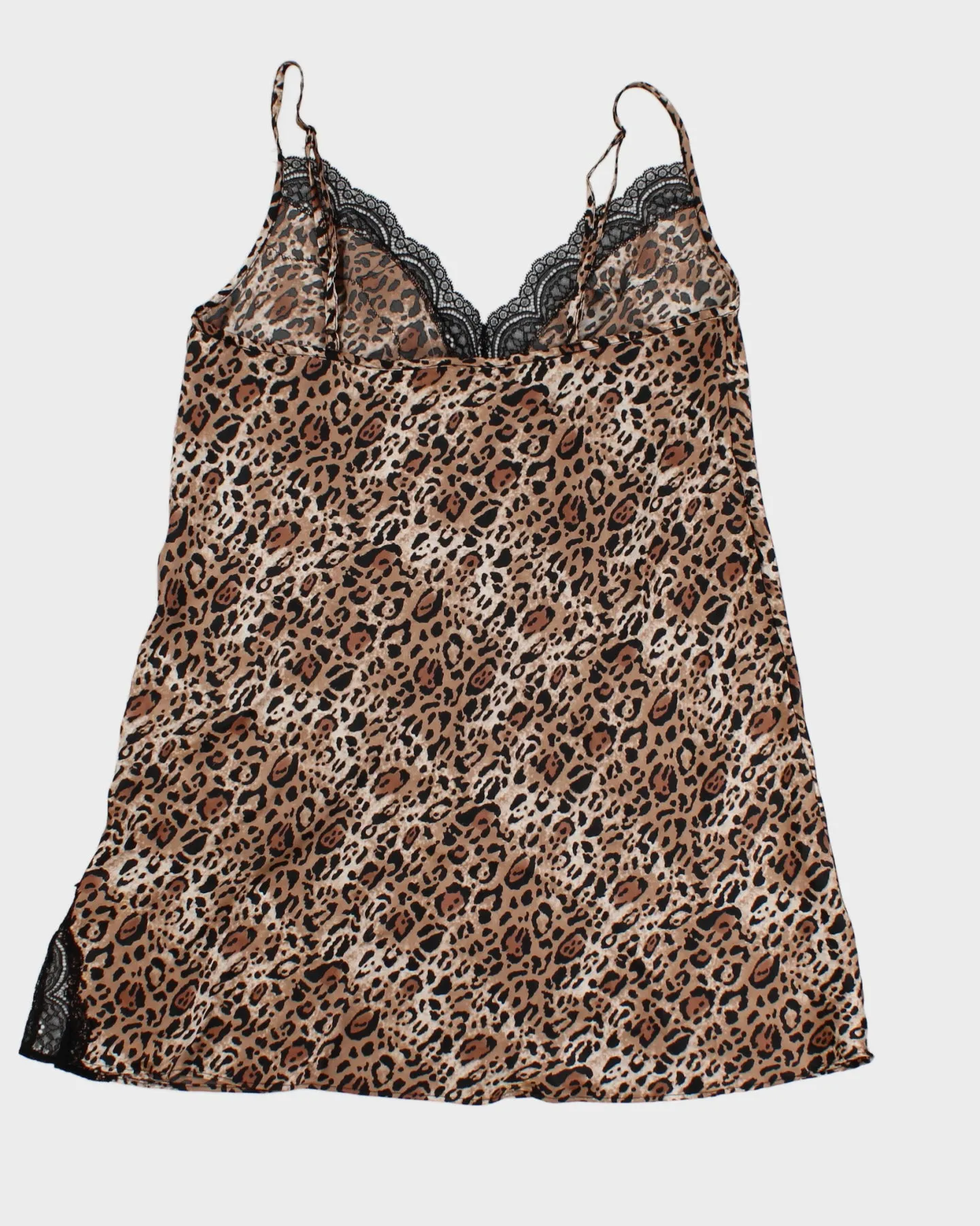 Victoria's Secret Satin Leopard Slip Dress With Lace Detail - M