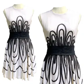 Vintage Black and White Cocktail Dress by Miss Elliette. Gorgeous Ribbon Detail.