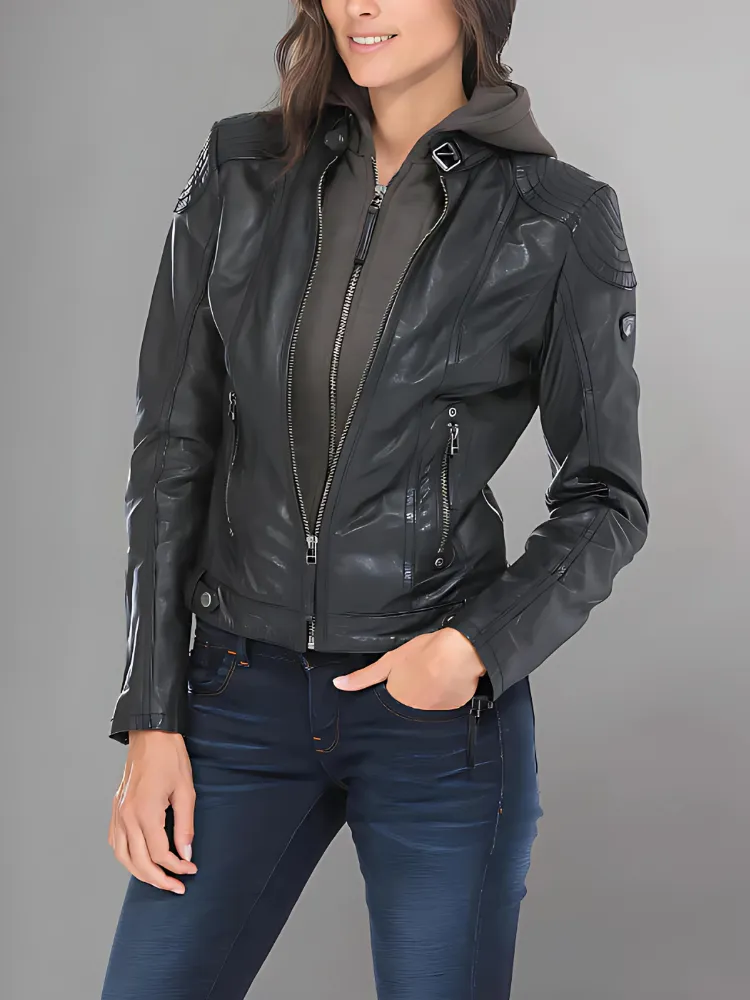 Womens Premium Black Lamb Leather Cacey Jacket - Stylish & Chic Outerwear