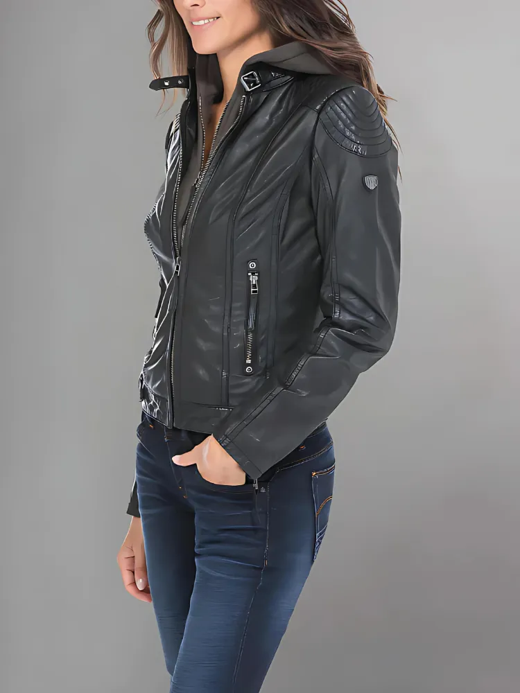 Womens Premium Black Lamb Leather Cacey Jacket - Stylish & Chic Outerwear