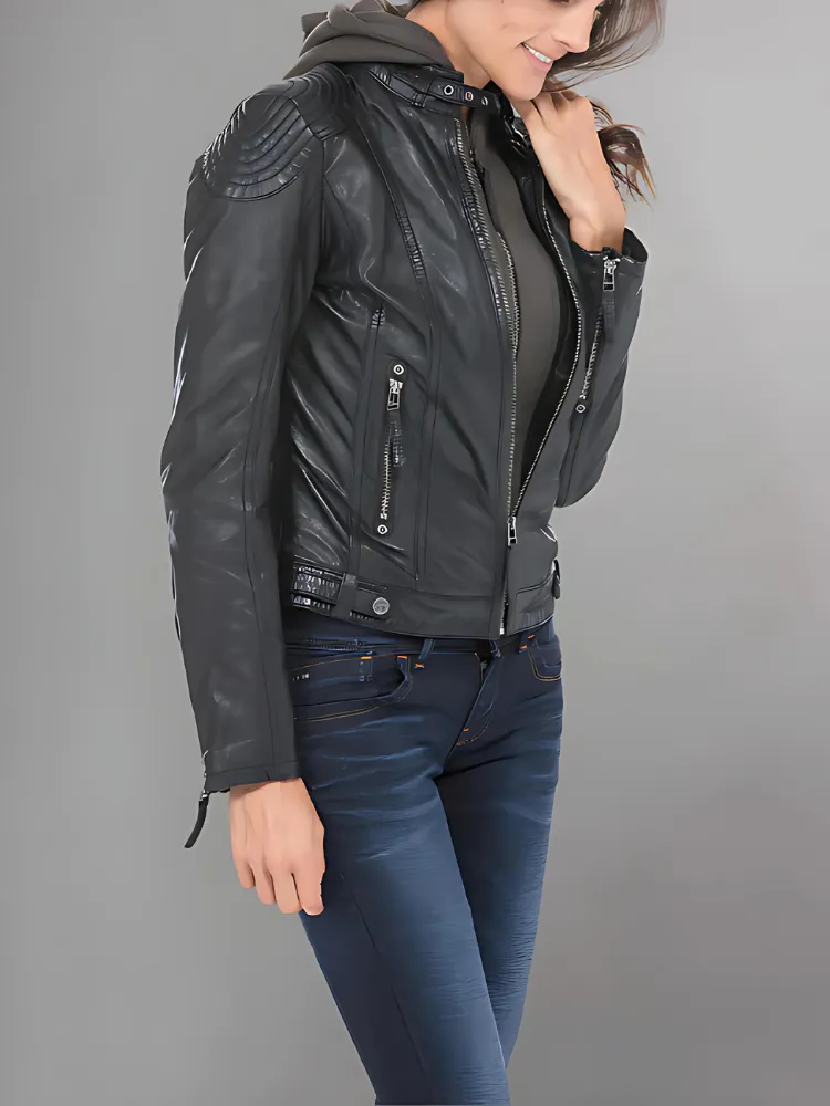 Womens Premium Black Lamb Leather Cacey Jacket - Stylish & Chic Outerwear