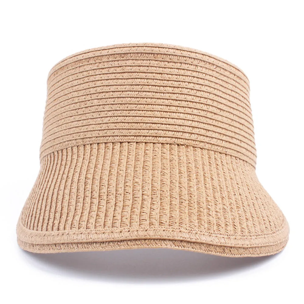 Women Summer Outdoor Foldable Straw Hat Breathable Wide Brim Sunscreen Empty Top Hat