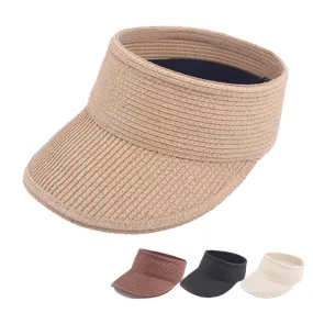 Women Summer Outdoor Foldable Straw Hat Breathable Wide Brim Sunscreen Empty Top Hat